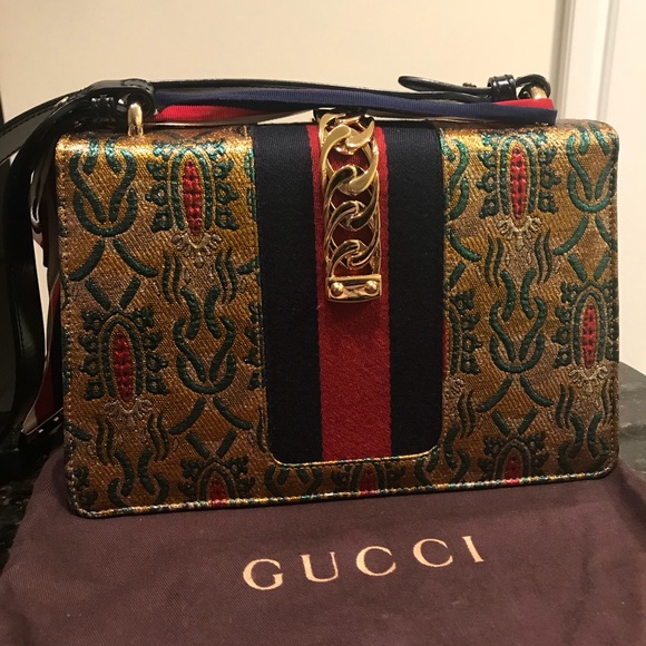 🚫⛔️SOLD⛔️🚫Gucci Sylvie Metallic Jacquard Web bag - Picture 4 of 8